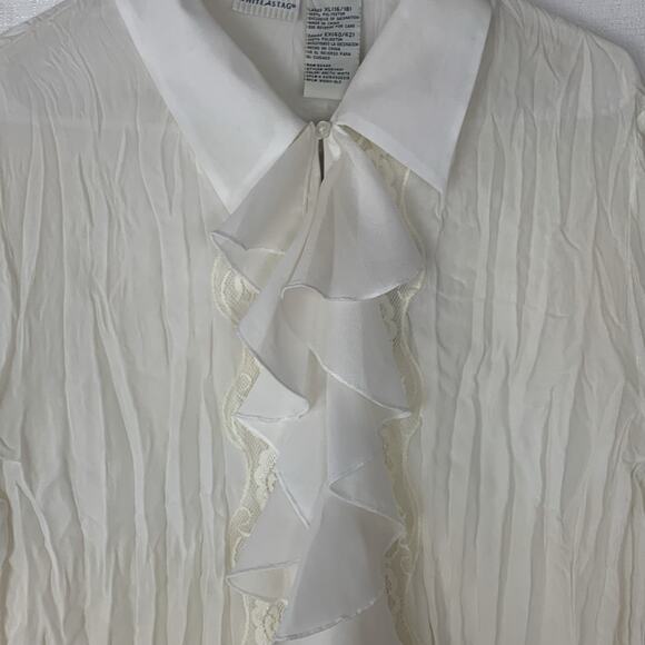White stag 90s women's 16 18 xl white flutter collar peter pan vintage sheer lac - Picture 5 of 11
